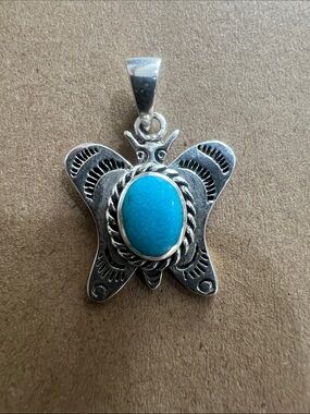 Sterling Silver Butterfly Pendant with Turquoise Stone